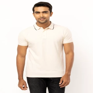 Off White Mixed Cotton Polo Shirt